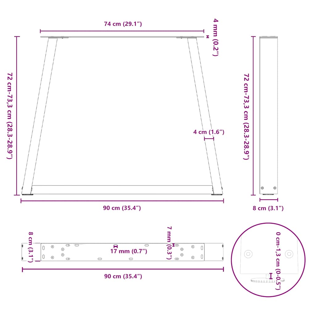 Couchtischbeine V-Form 2 Stück Schwarz 30x(30-31,3) cm Stahl