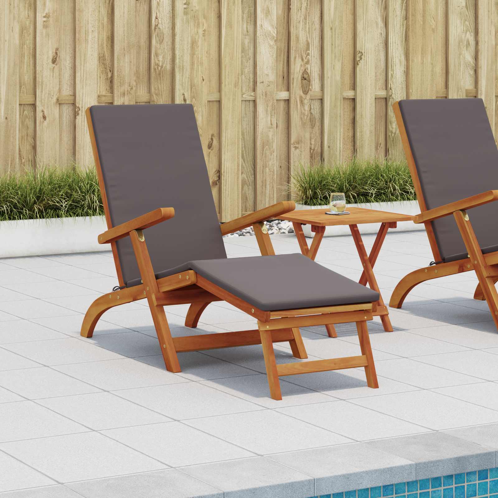 Gartenliege mit Fußteil und Tisch Massivholz Akazie