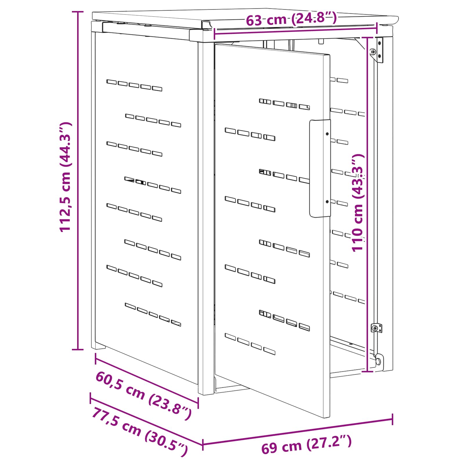 Mülltonnenbox for 2 Bins 240L Edelstahl Schwarz