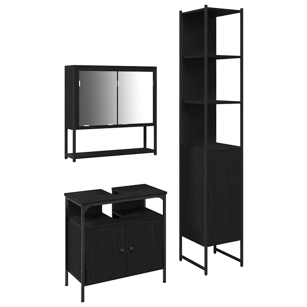 3-tlg. Badmöbel-Set Schwarz Holzwerkstoff