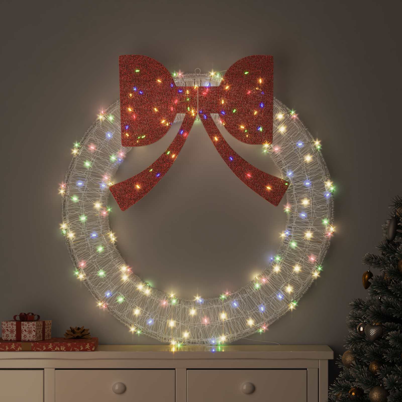 Kranz mit 60 LEDs Warmweiß 76 x 76 x 8,5 cm Acryl