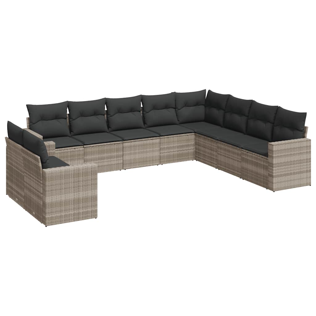 10-tlg. Garten-Sofagarnitur mit Kissen Schwarz Poly Rattan