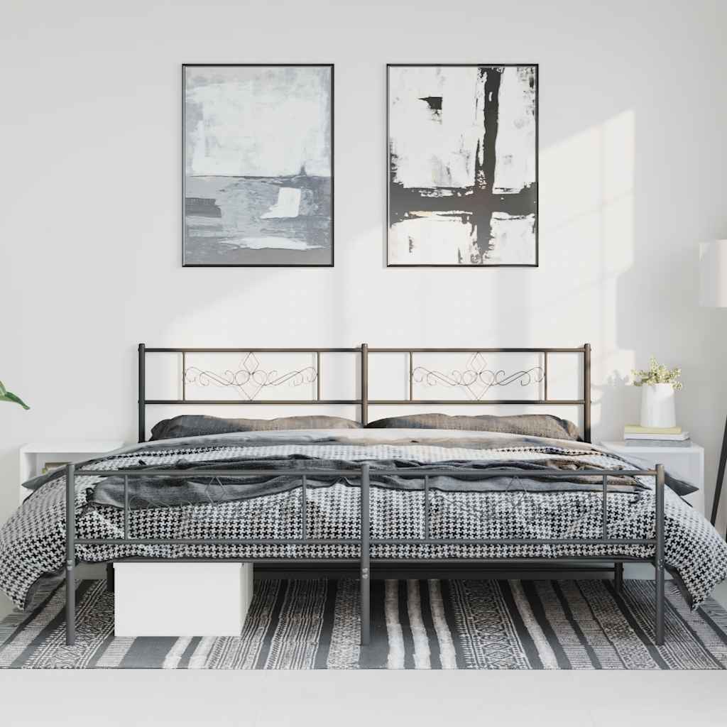 Bettgestell mit Kopfteil Metall Schwarz 100x190 cm