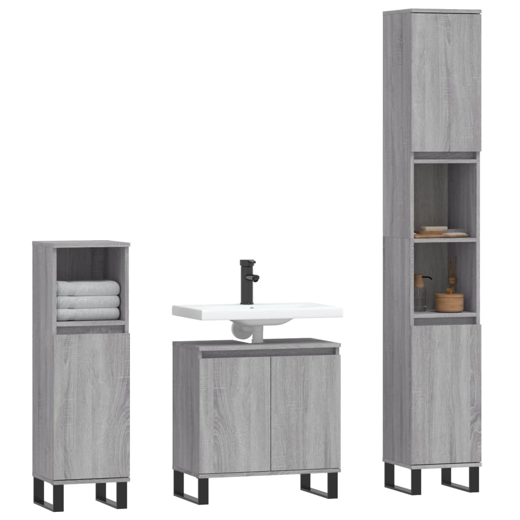 3-tlg. Badmöbel-Set Räuchereiche Holzwerkstoff