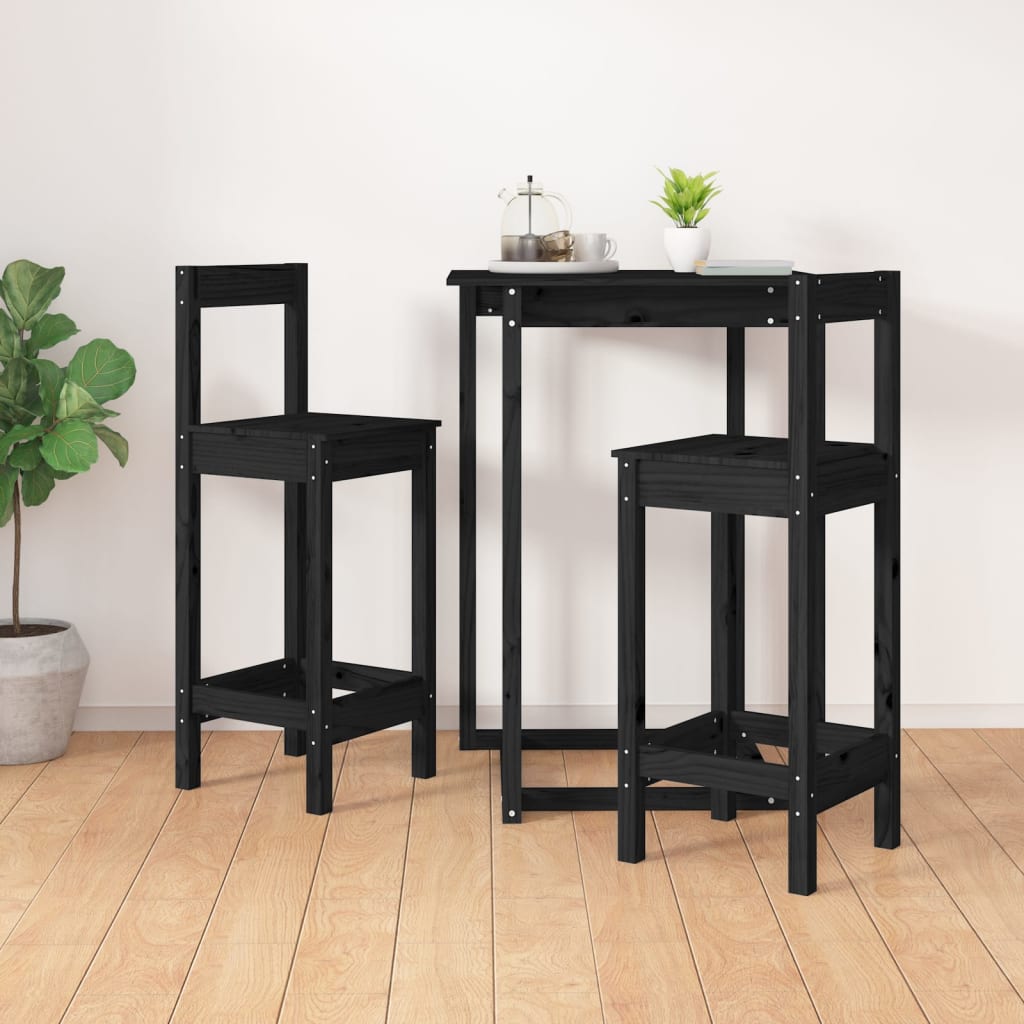 Barstühle 2 Stk. Schwarz 40x40x78 cm Massivholz Kiefer