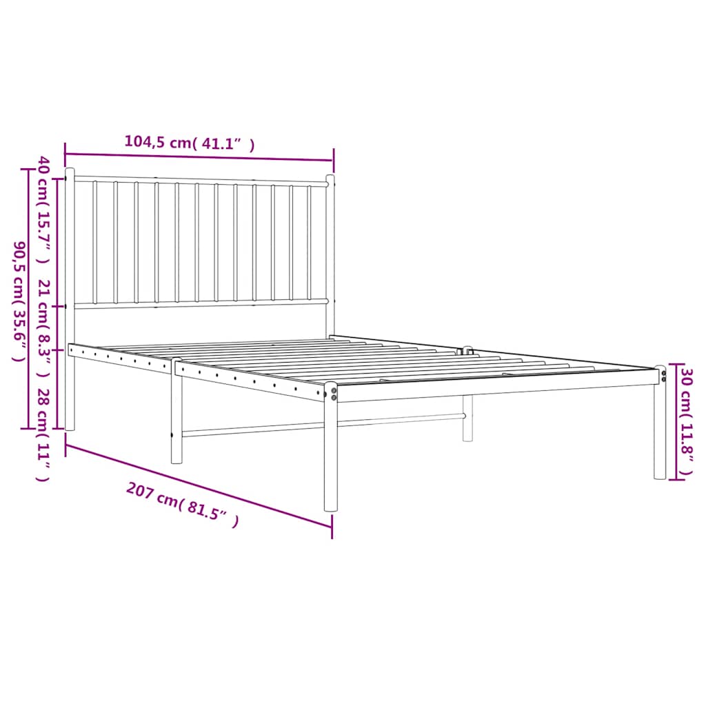 Bettgestell Metall Schwarz 75x190 cm