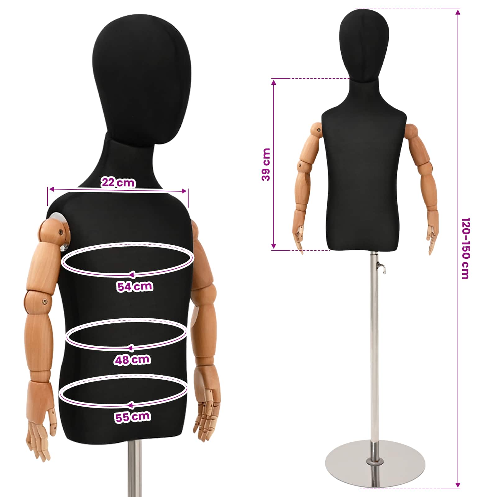 Verstellbares 120-150 cm Mannequin mit Basis Unisex PP Weiß