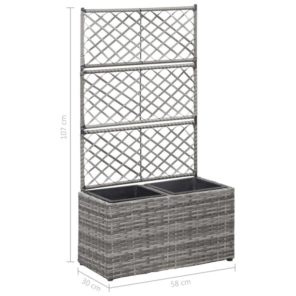 Hochbeet mit Rankgitter 1 Topf 30x30x107cm Poly Rattan Schwarz