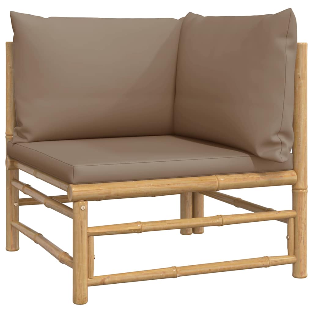 3-tlg. Garten-Lounge-Set mit Hellgrauen Kissen Bambus