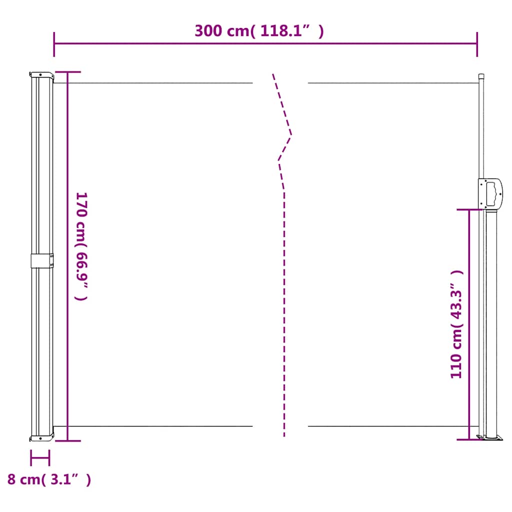 Seitenmarkise Ausziehbar Schwarz 100x300 cm