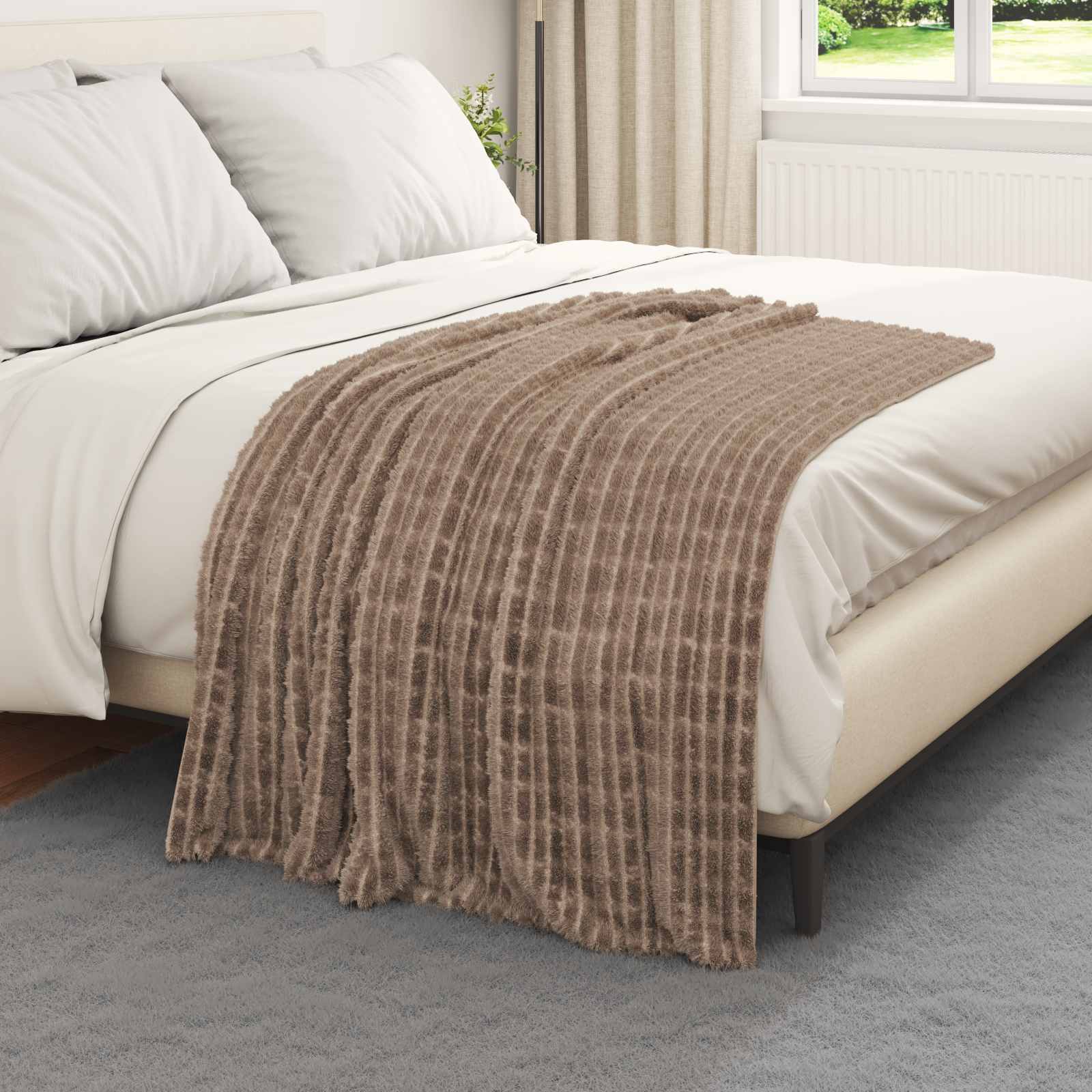 Überwurfdecke Beige 150 x 130 cm Fleece