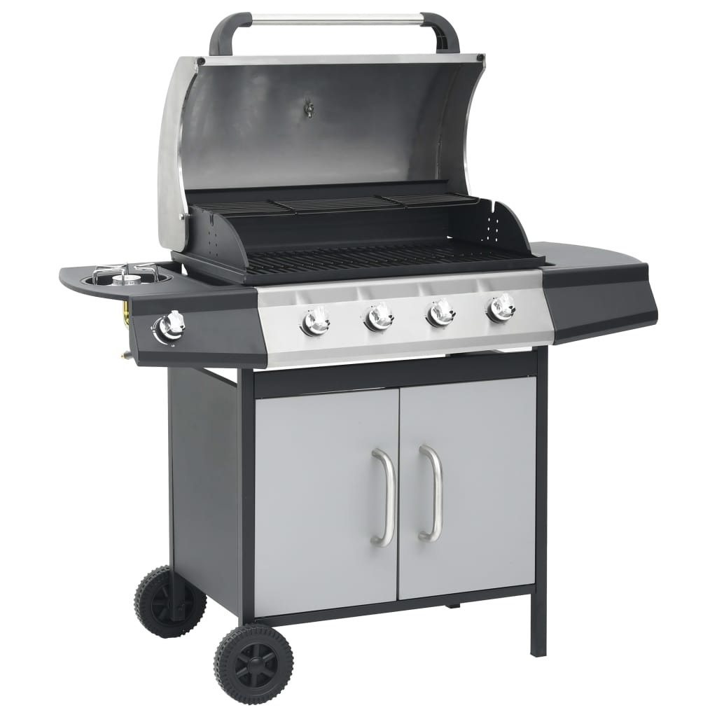Gasgrill 4+1 Flammen Schwarz Stahl