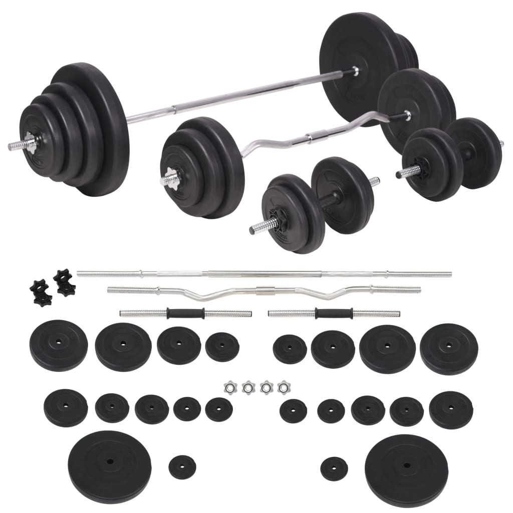 Hantelbank mit Ablage, Langhantel und Kurzhantel Set 60,5 kg
