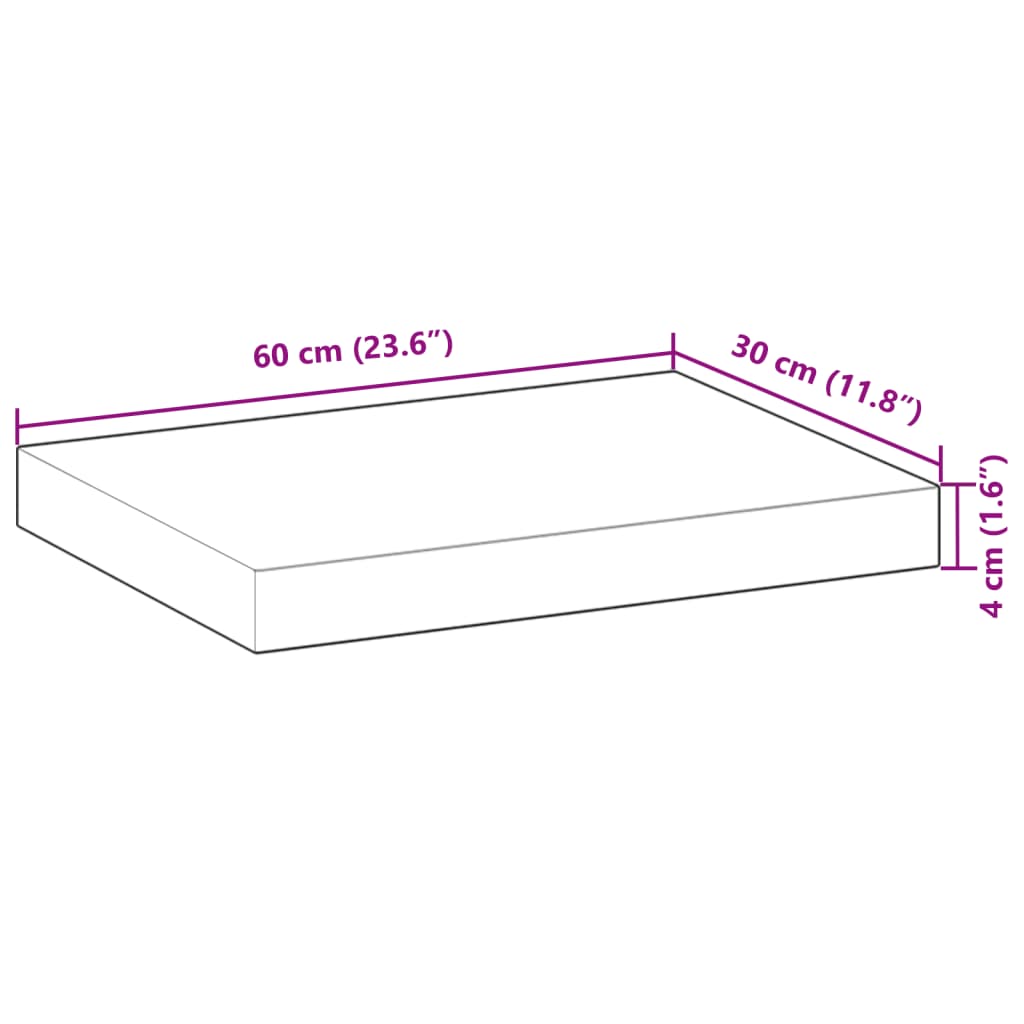 Tischplatte 40x20x2 cm Rechteckig Massivholz Akazie