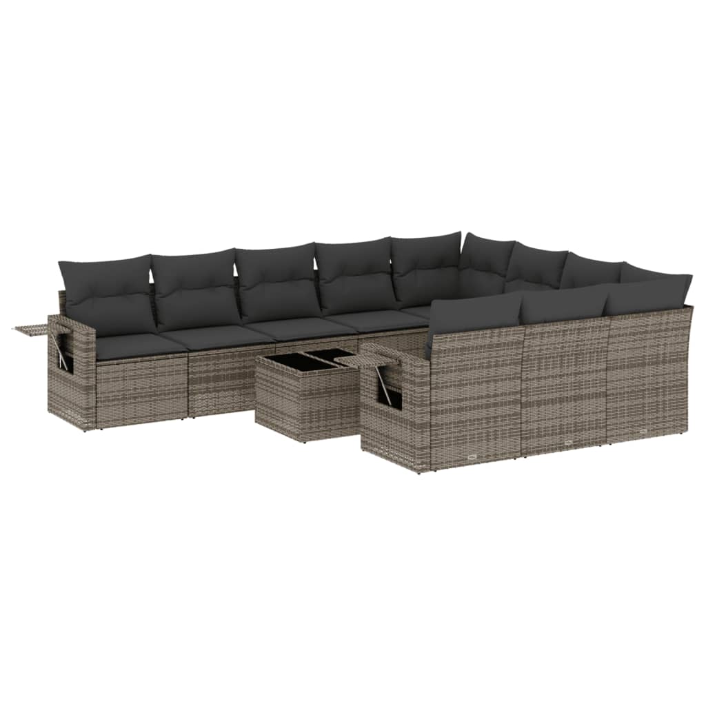 10-tlg. Garten-Sofagarnitur mit Kissen Schwarz Poly Rattan