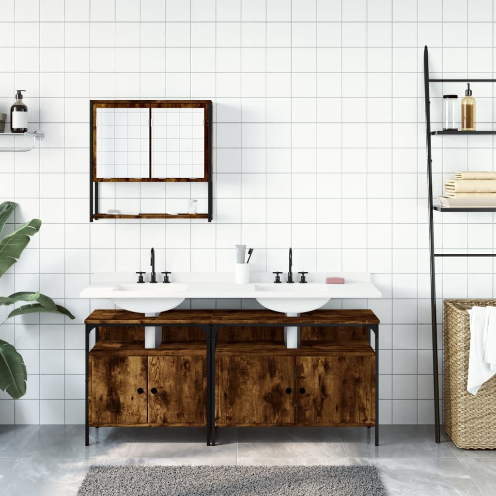3-tlg. Badmöbel-Set Schwarz Holzwerkstoff
