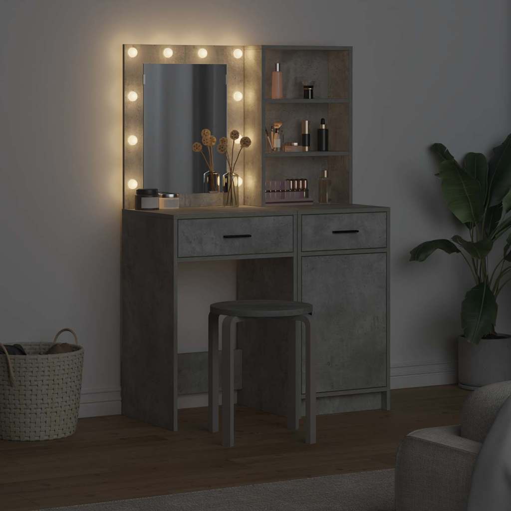 Schminktischset mit LED mit Schubladen 2 pcs Weiß Holzwerkstoff
