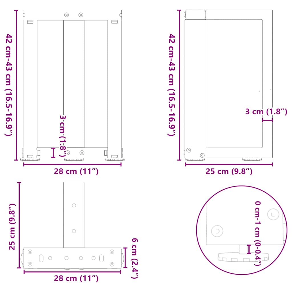 Couchtischbeine T-Form 2 Stk. Schwarz 30x25x(30-31) cm Stahl