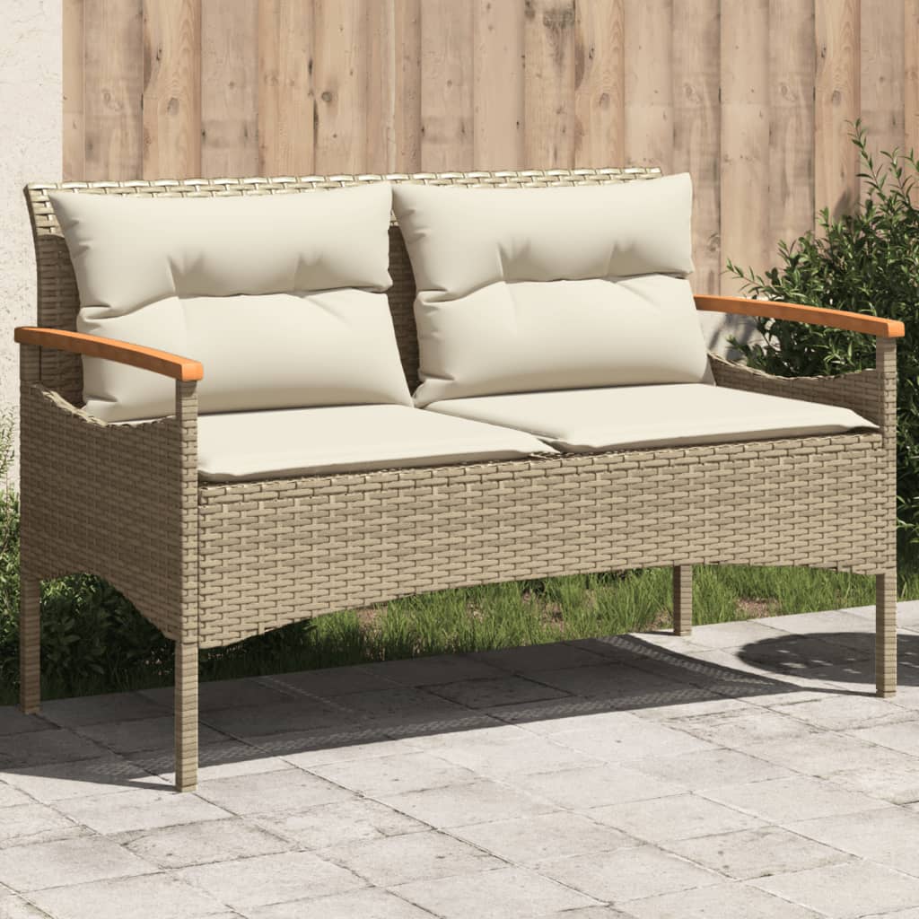 Gartenbank mit Kissen 116x62,5x74 cm Schwarz Poly Rattan