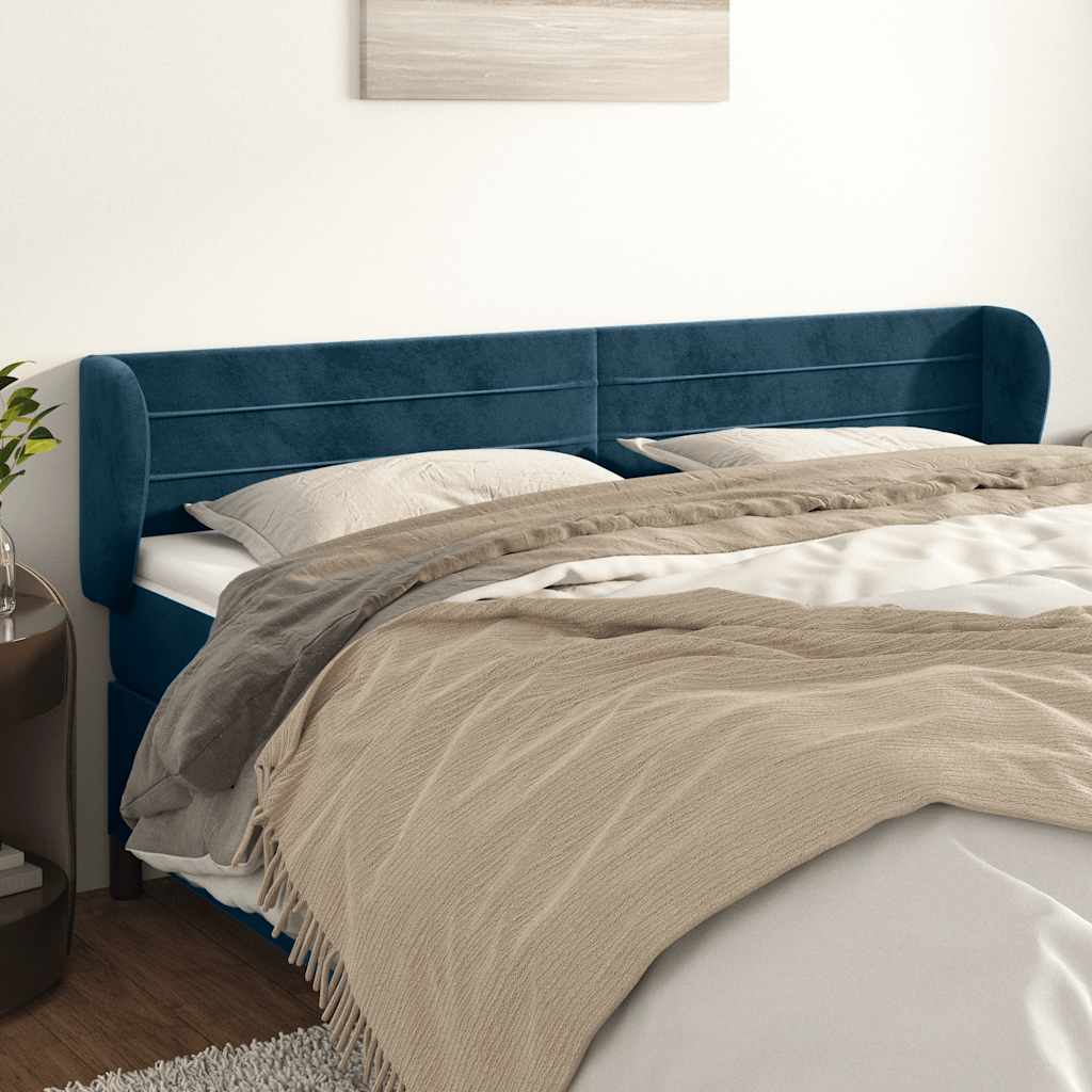 Kopfteil mit Ohren Dunkelblau 203x23x118/128 cm Samt