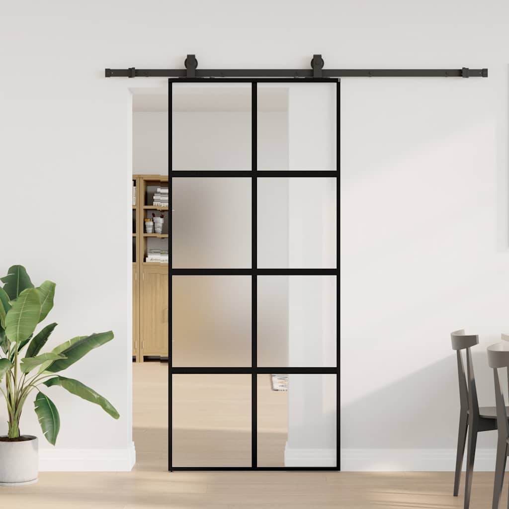 Schiebetür mit Beschlag Schwarz 76x205 cm ESG-Glas