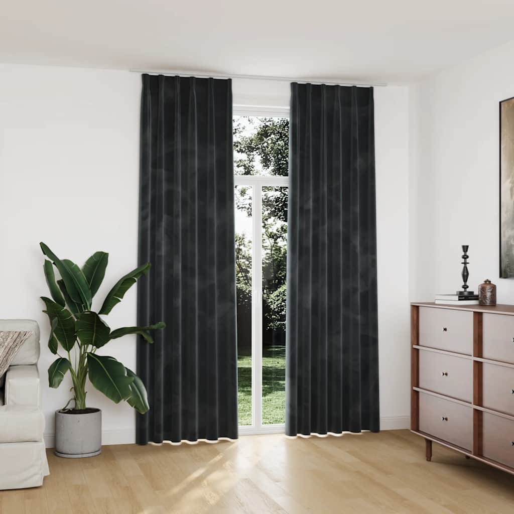 Verdunkelungsvorhänge mit Haken 2 Stk. Samt Schwarz 140x175 cm
