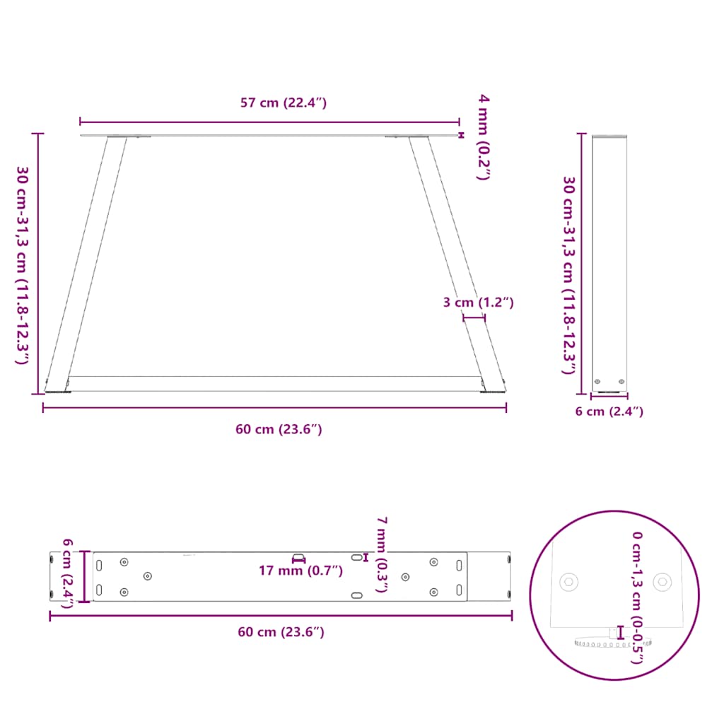 Couchtischbeine V-Form 2 Stück Schwarz 30x(30-31,3) cm Stahl