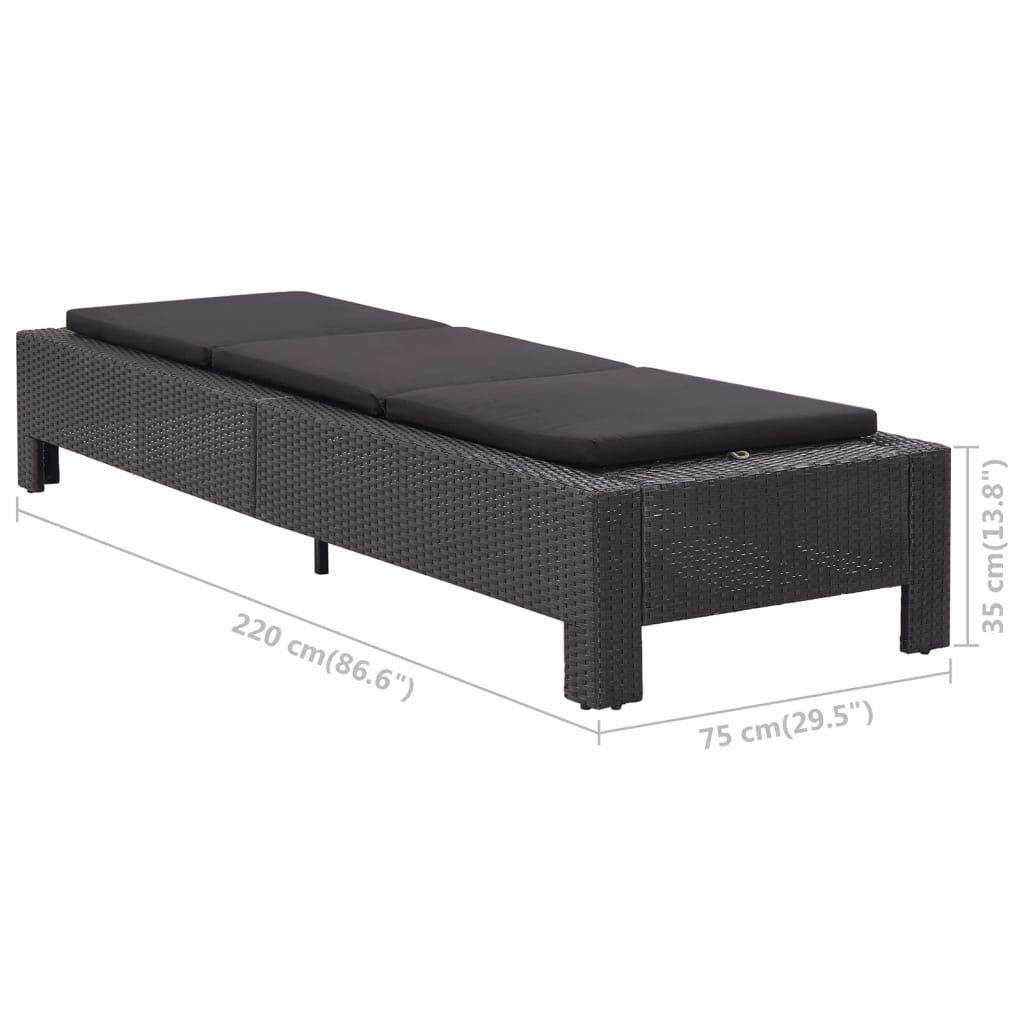 Sonnenliege mit Auflage Grau Poly Rattan