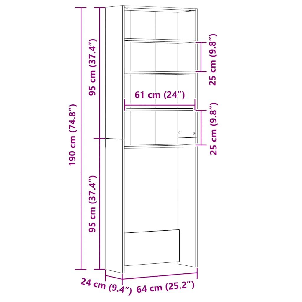 Waschmaschinenschrank Weiß 64x24x190 cm
