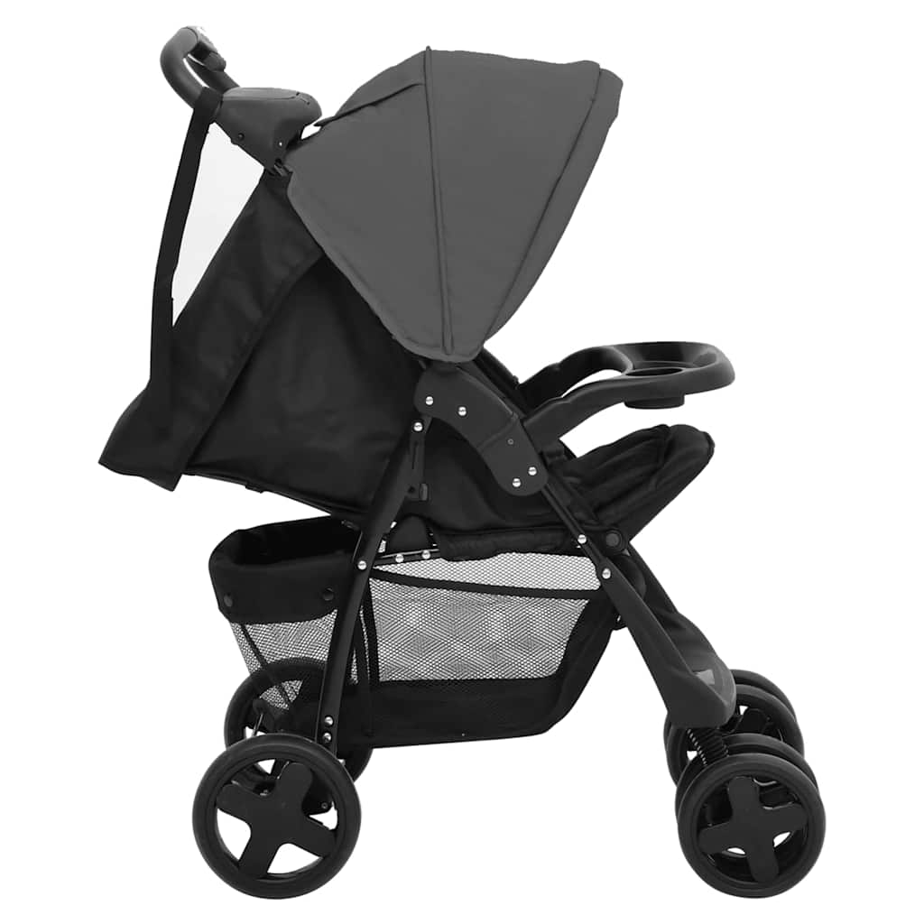 2-in-1 Kinderwagen Hellgrau und Schwarz Stahl