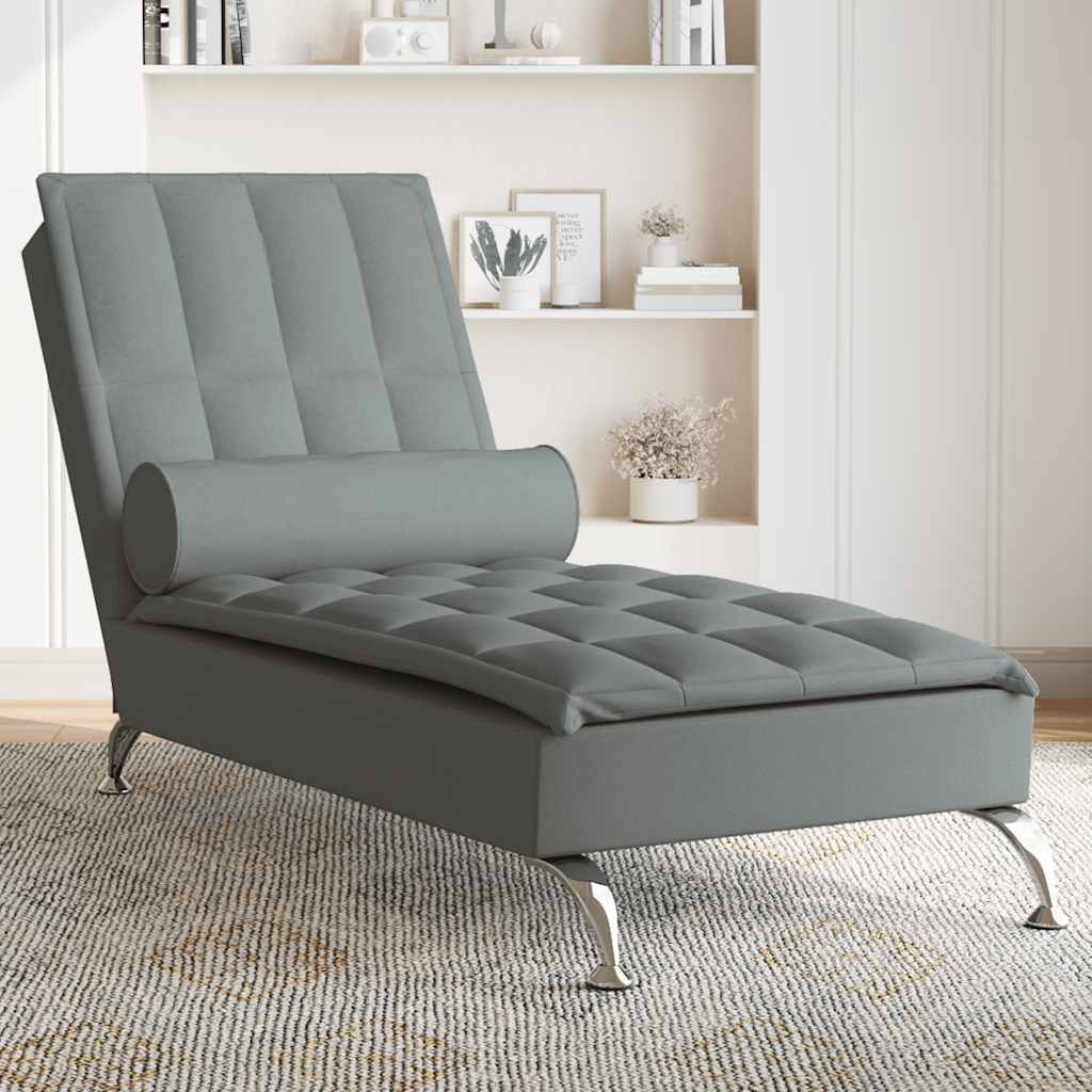 Massage-Chaiselongue mit Nackenrolle Hellgrau Stoff