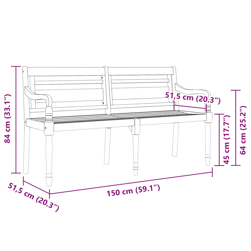 Batavia-Gartenbank mit Anthrazit Kissen 120 cm Teak Massivholz