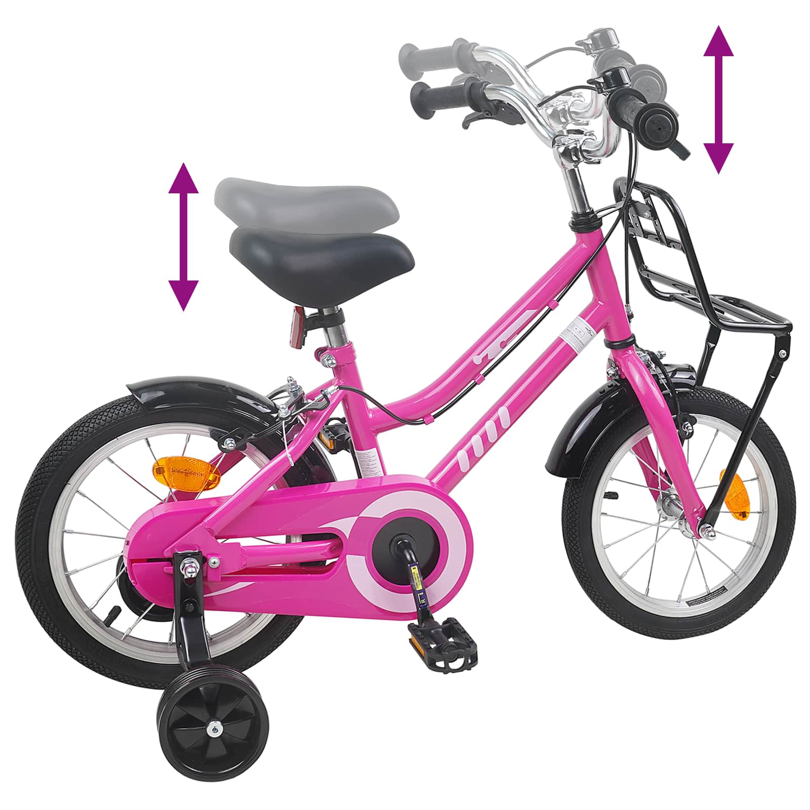 Kinderfahrrad 12 Zoll für 2-4 Jahre alt Rosa und Schwarz