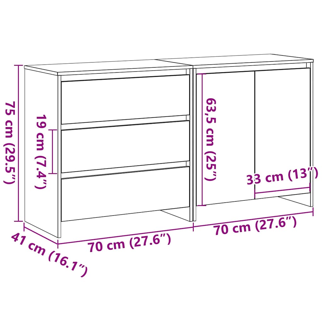 2-tlg. Sideboard Weiß Holzwerkstoff