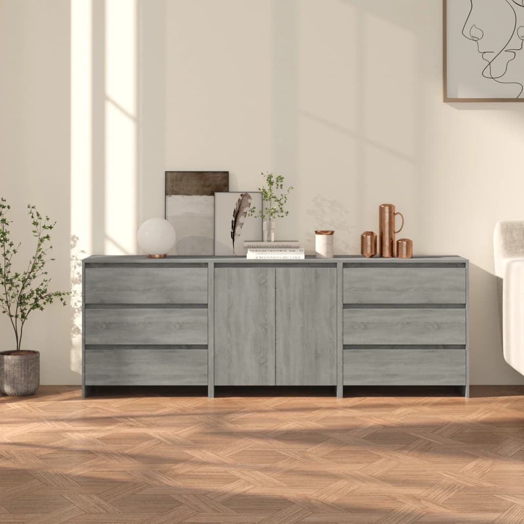 3-tlg. Sideboard Weiß Holzwerkstoff