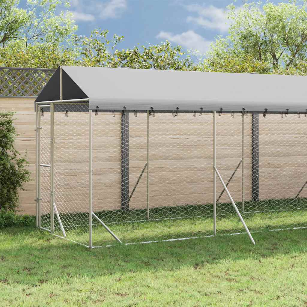 Outdoor-Hundezwinger mit Dach Silbern 2x6x2,5m Verzinkter Stahl