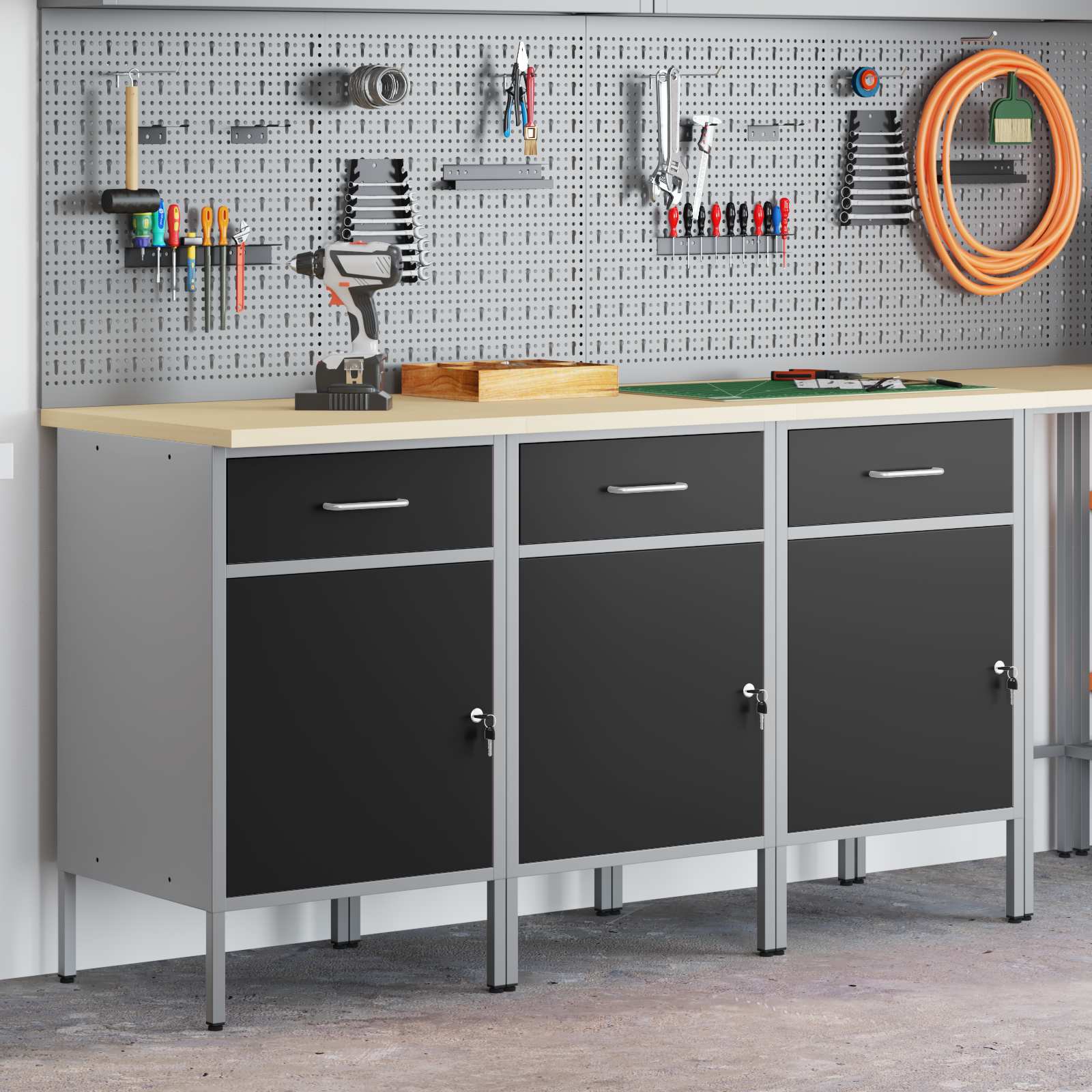 Werkbank mit Schubladen 2 pcs Rot und Grau 100 x 55 x 85 cm