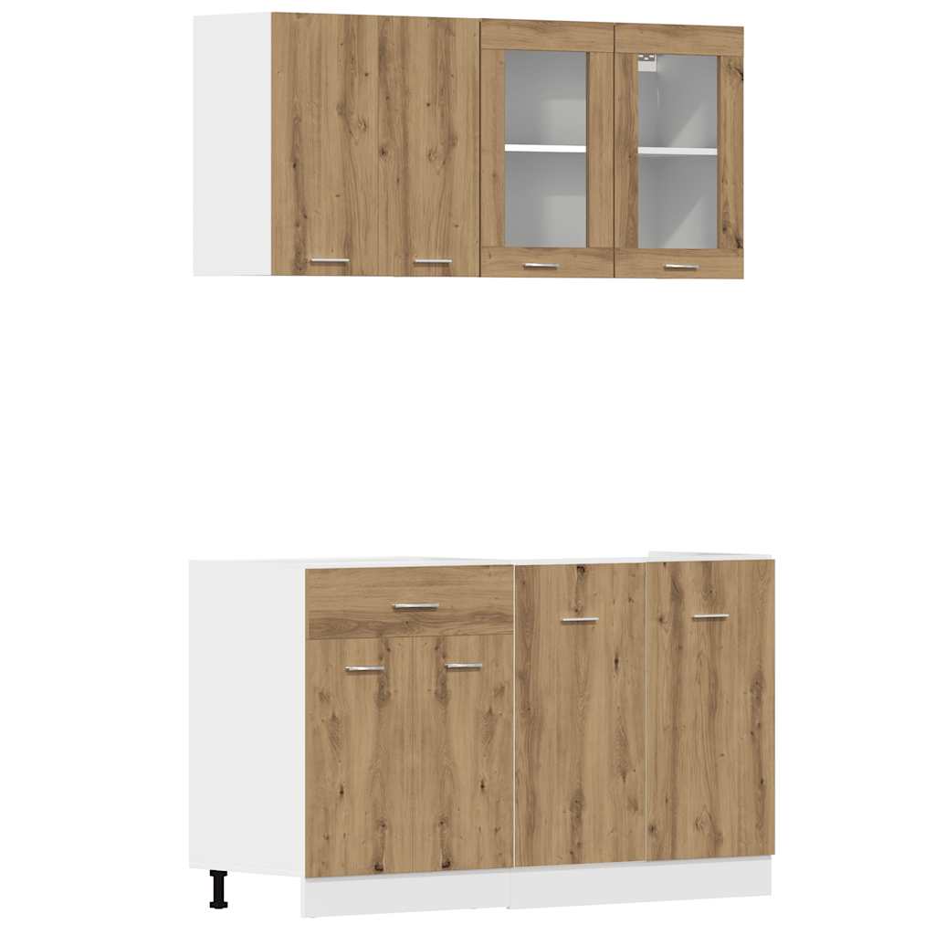 4-tlg. Küchenzeile Lyon Weiß Holzwerkstoff