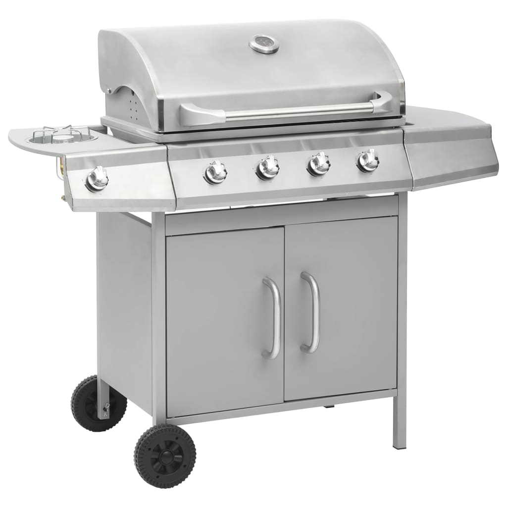 Gasgrill 4+1 Flammen Schwarz Stahl