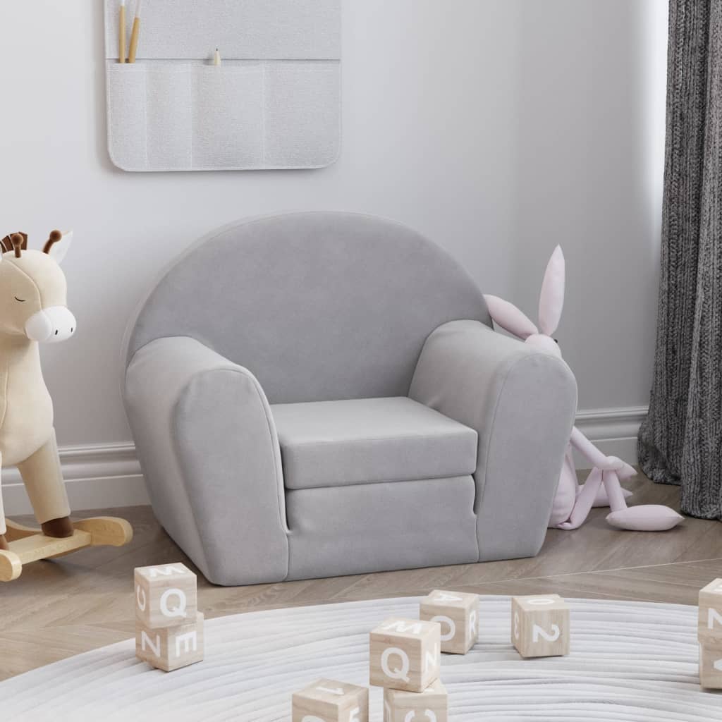 Kindersofa Hellgrau mit Sternen Weich Plüsch