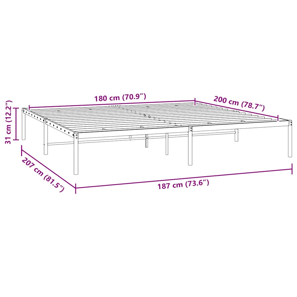Bettgestell Metall Schwarz 75x190 cm