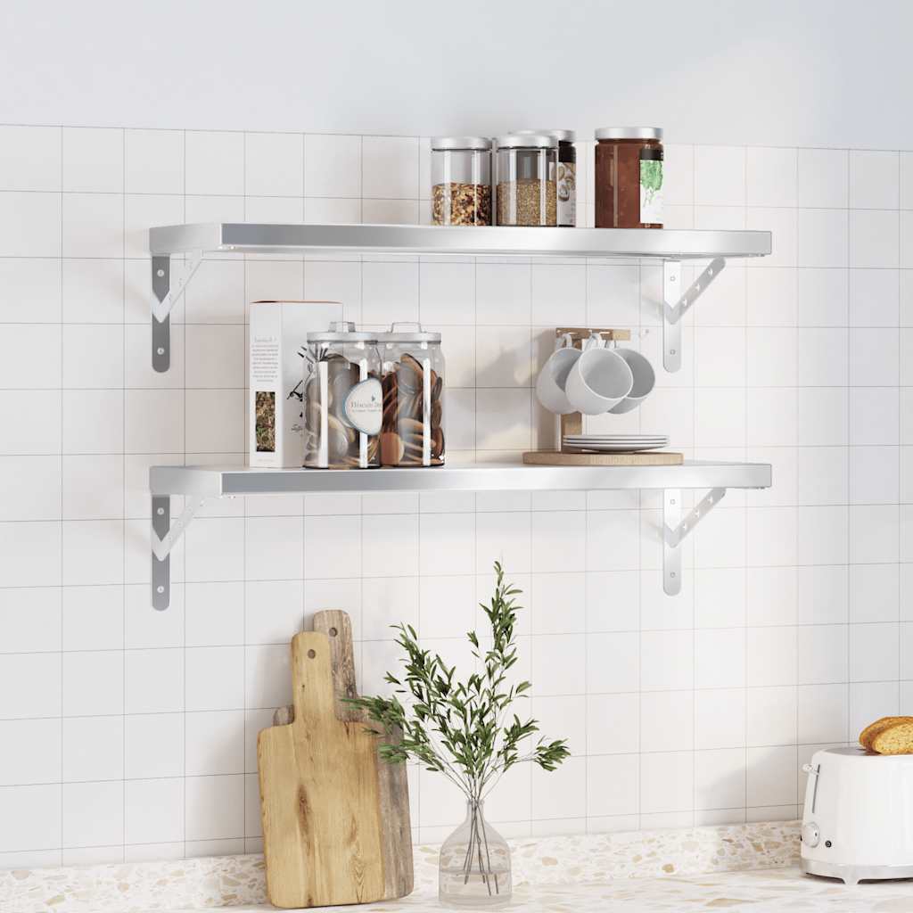 Wandregale 2 Stk. 100x40 cm Silbern Edelstahl