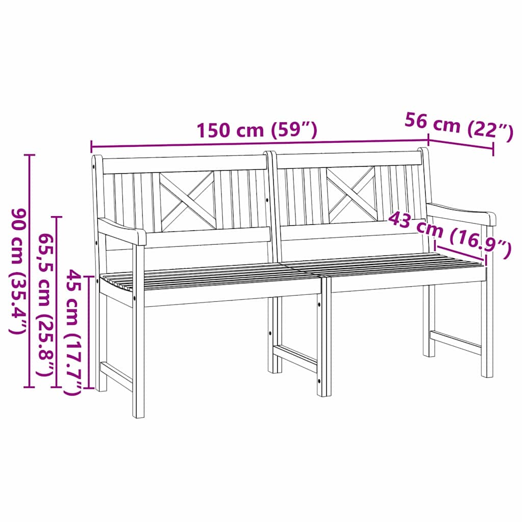 Bank Outdoor Natur 110 x 56 x 90 cm Massivholz Akazie