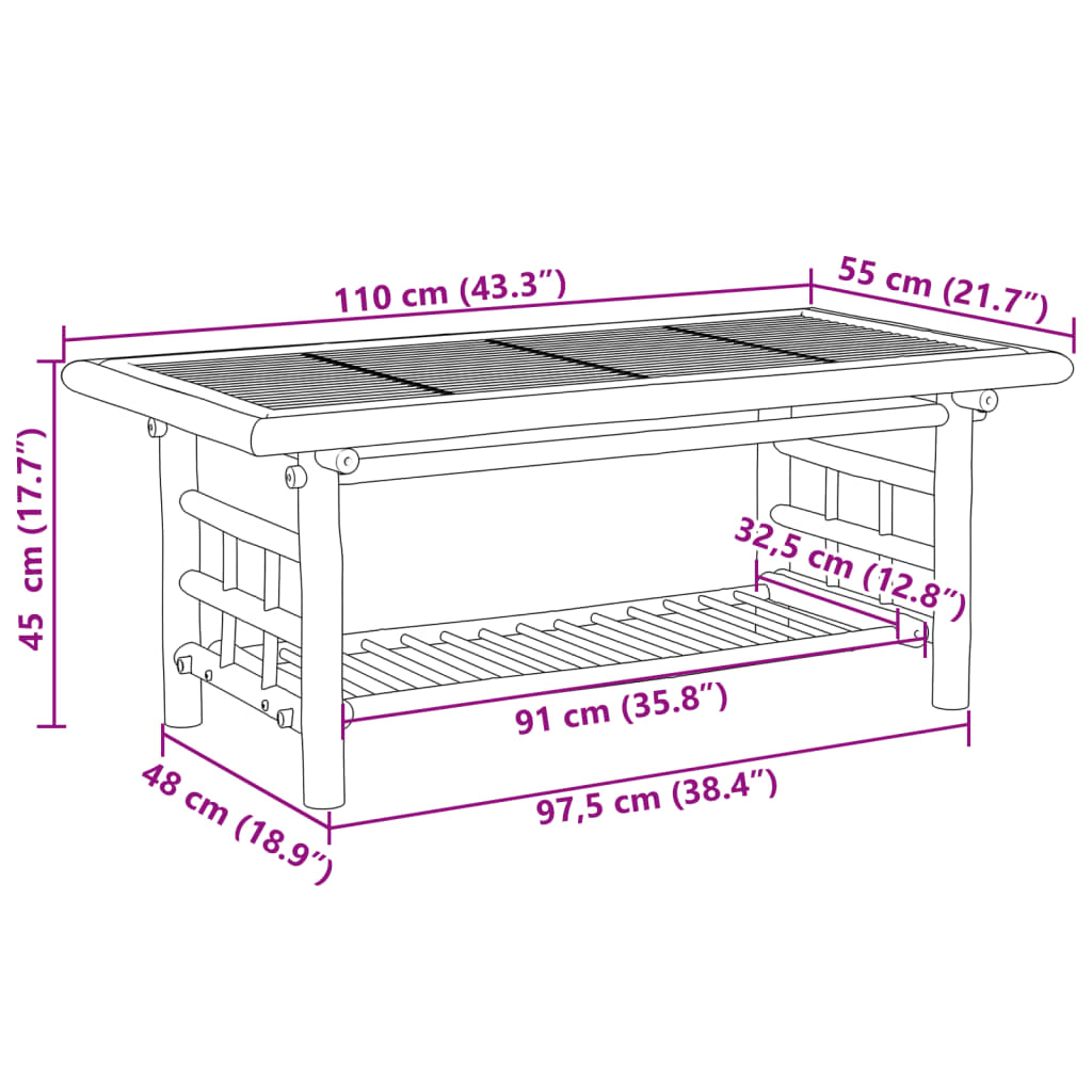 Couchtisch Bambus 90x50x45 cm