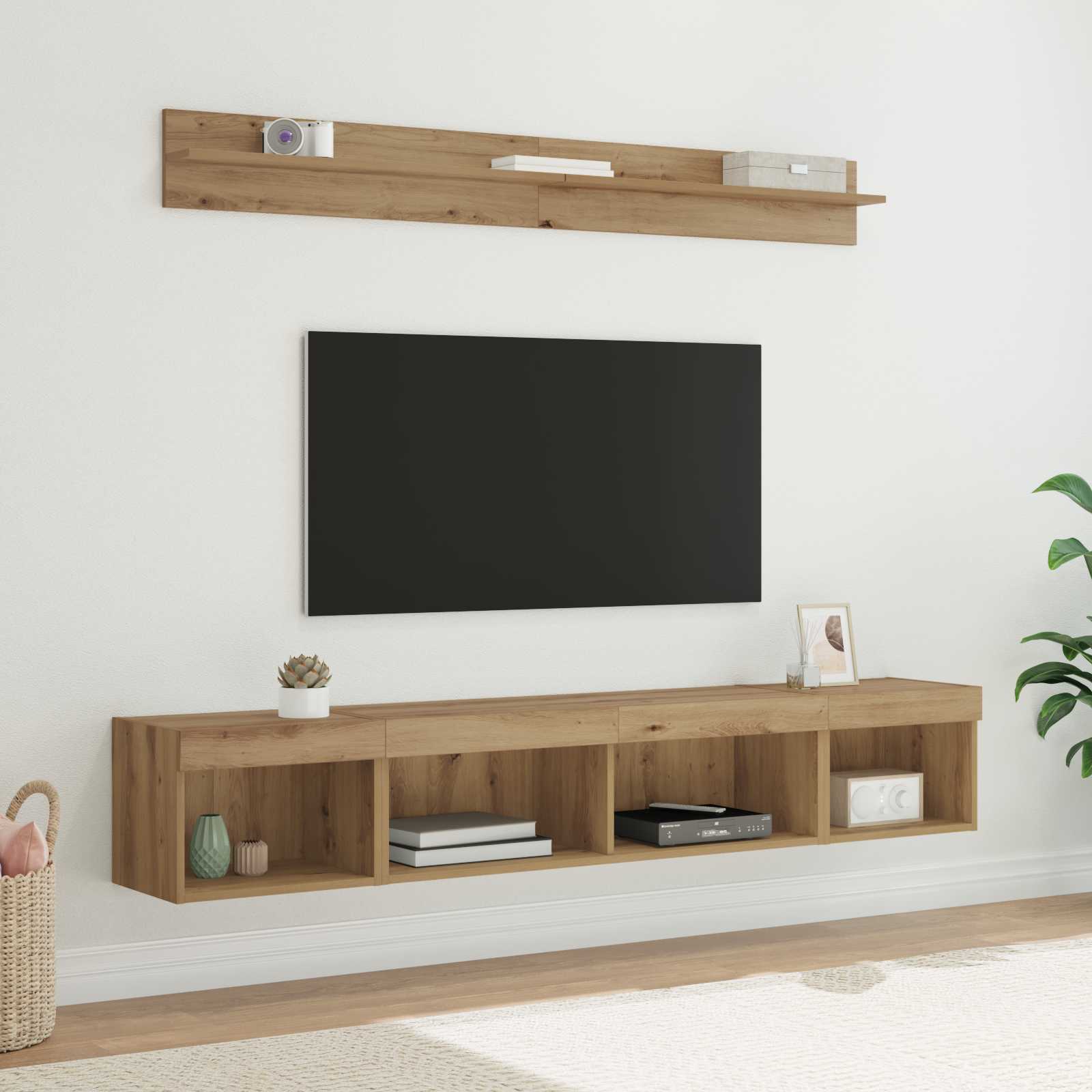 5-tlg. Wohnwand mit LED-Beleuchtung Weiß Holzwerkstoff