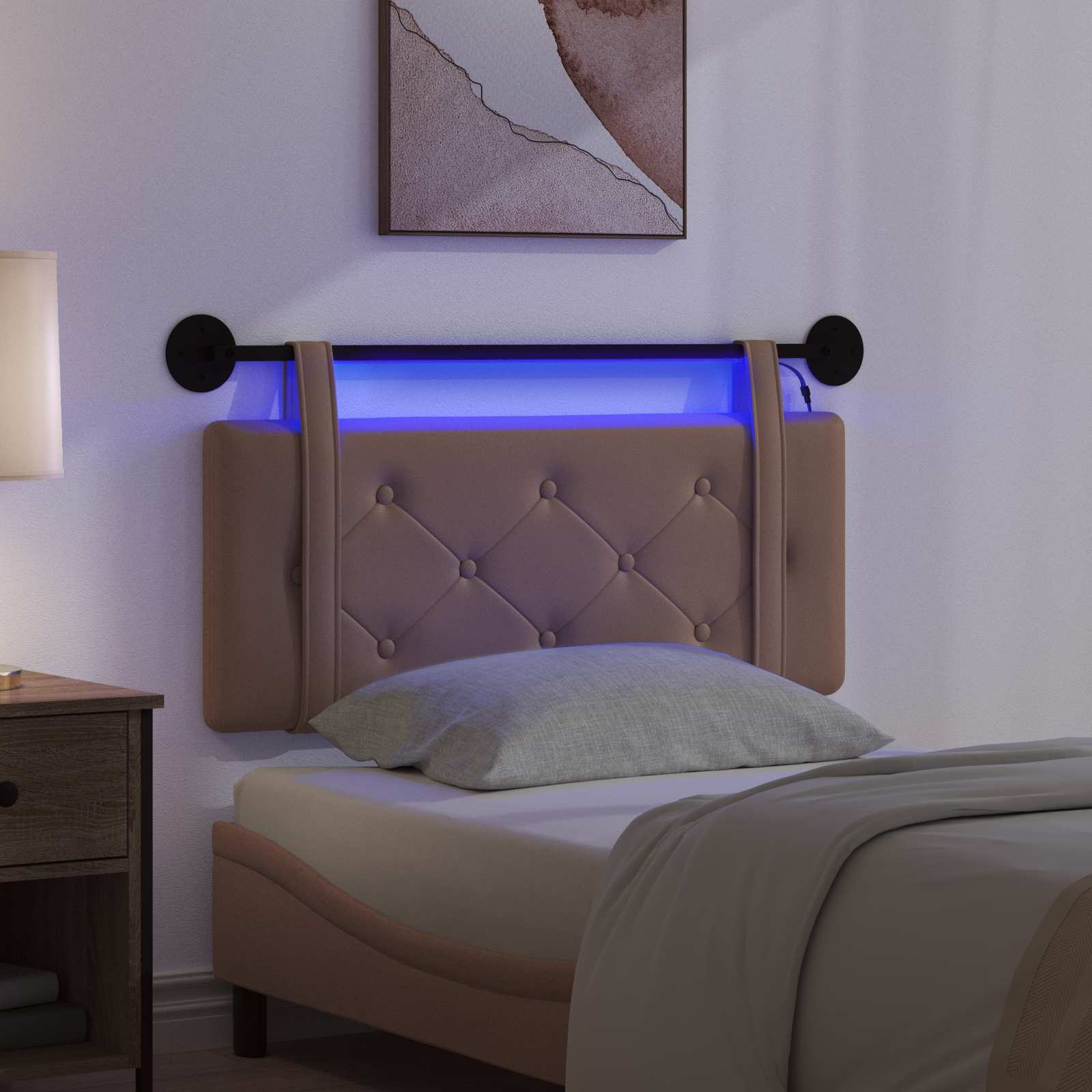 Hängendes Kopfteil Mit LED Licht Creme Kunstleder