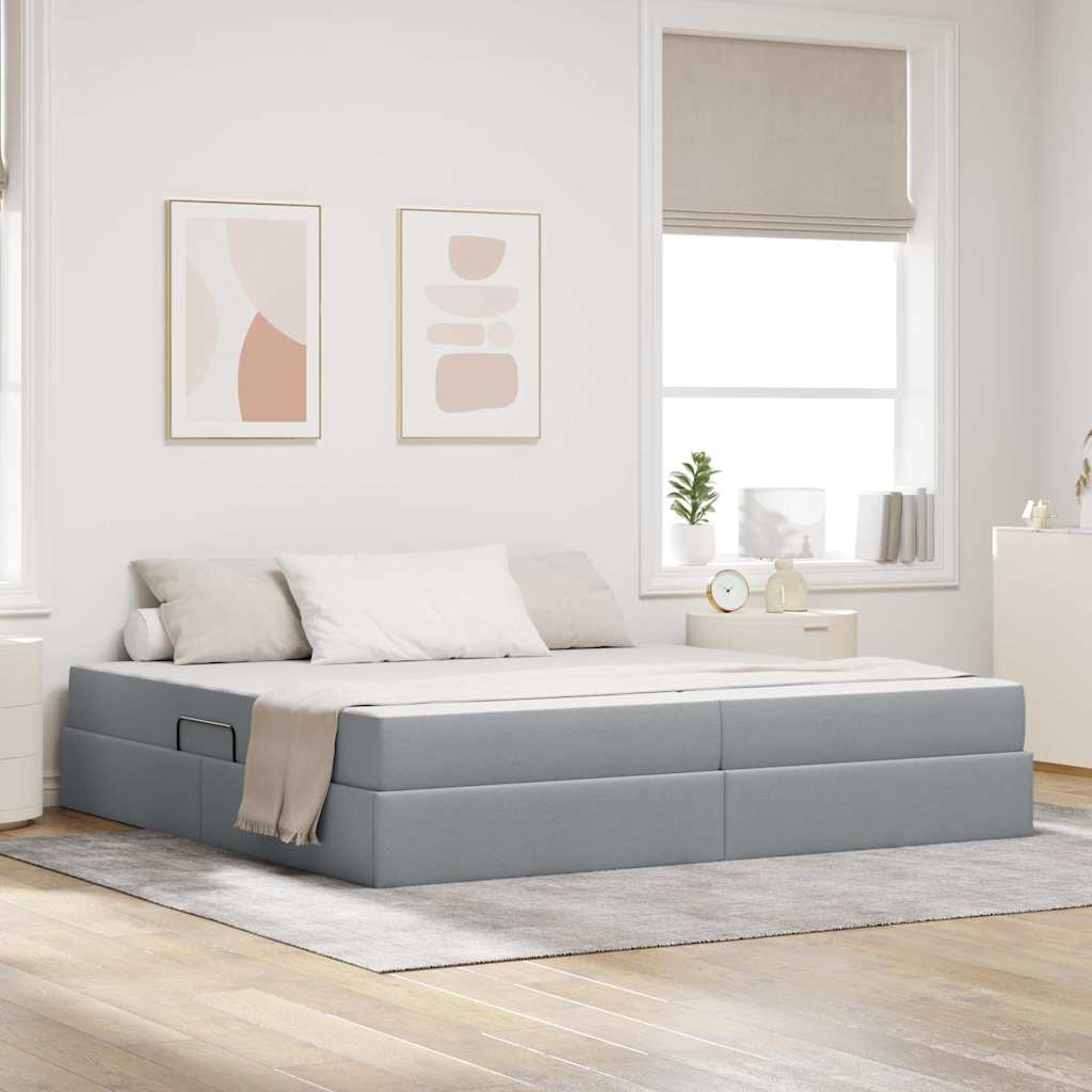 Aufbewahrungsbett mit Matratze Hellgrau 90 x 190 cm Polyester