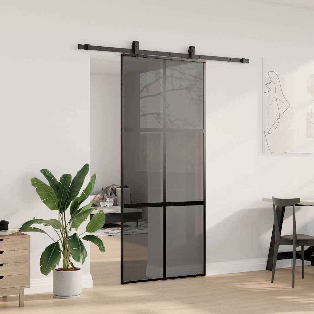 Schiebetür mit Beschlag Schwarz 76x205 cm Hartglas