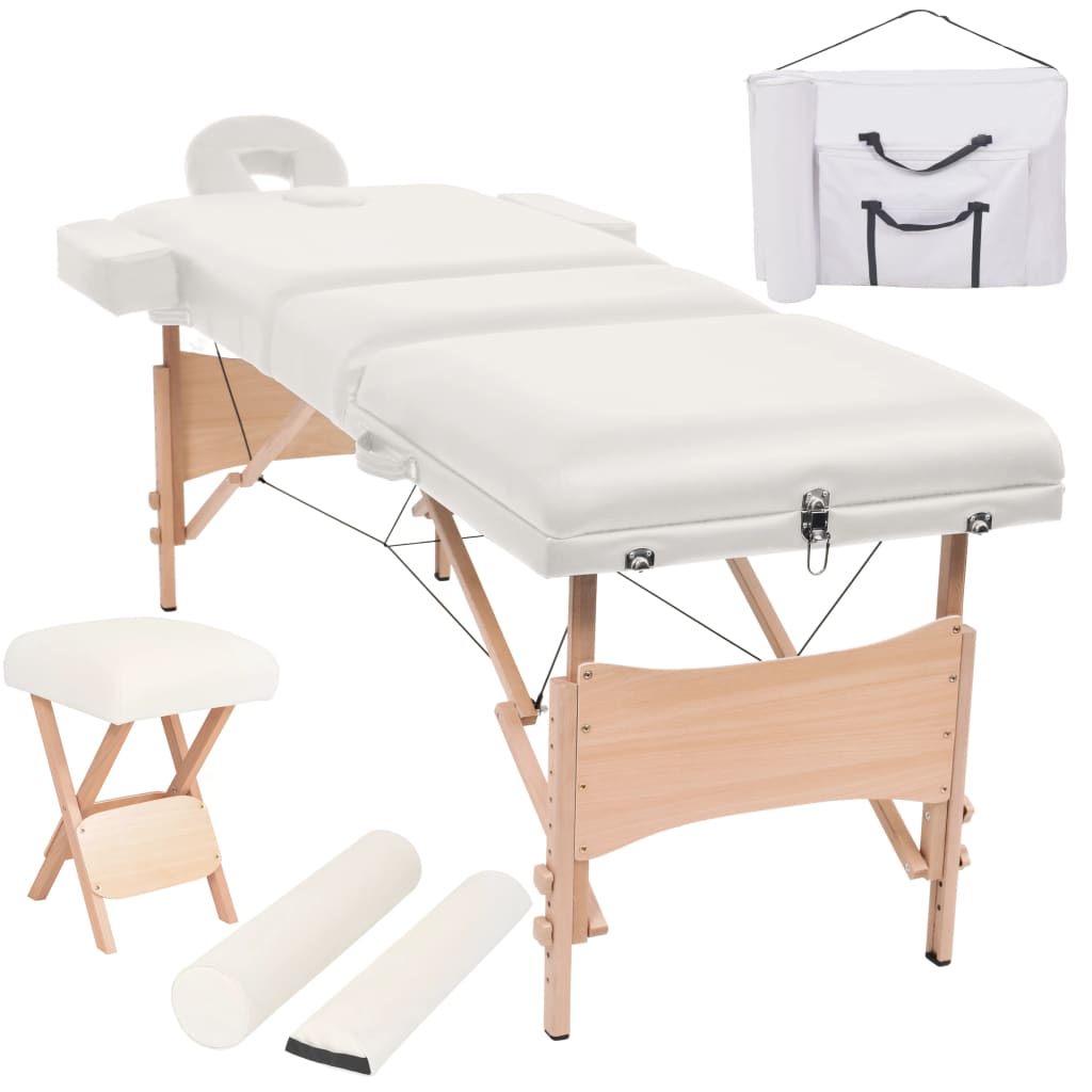 Massageliege 3-Zonen mit Hocker Klappbar 10 cm Sitz Schwarz