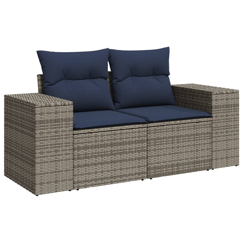 3-teiliges Gartensofa-Set mit Kissen, schwarzes Polyrattan